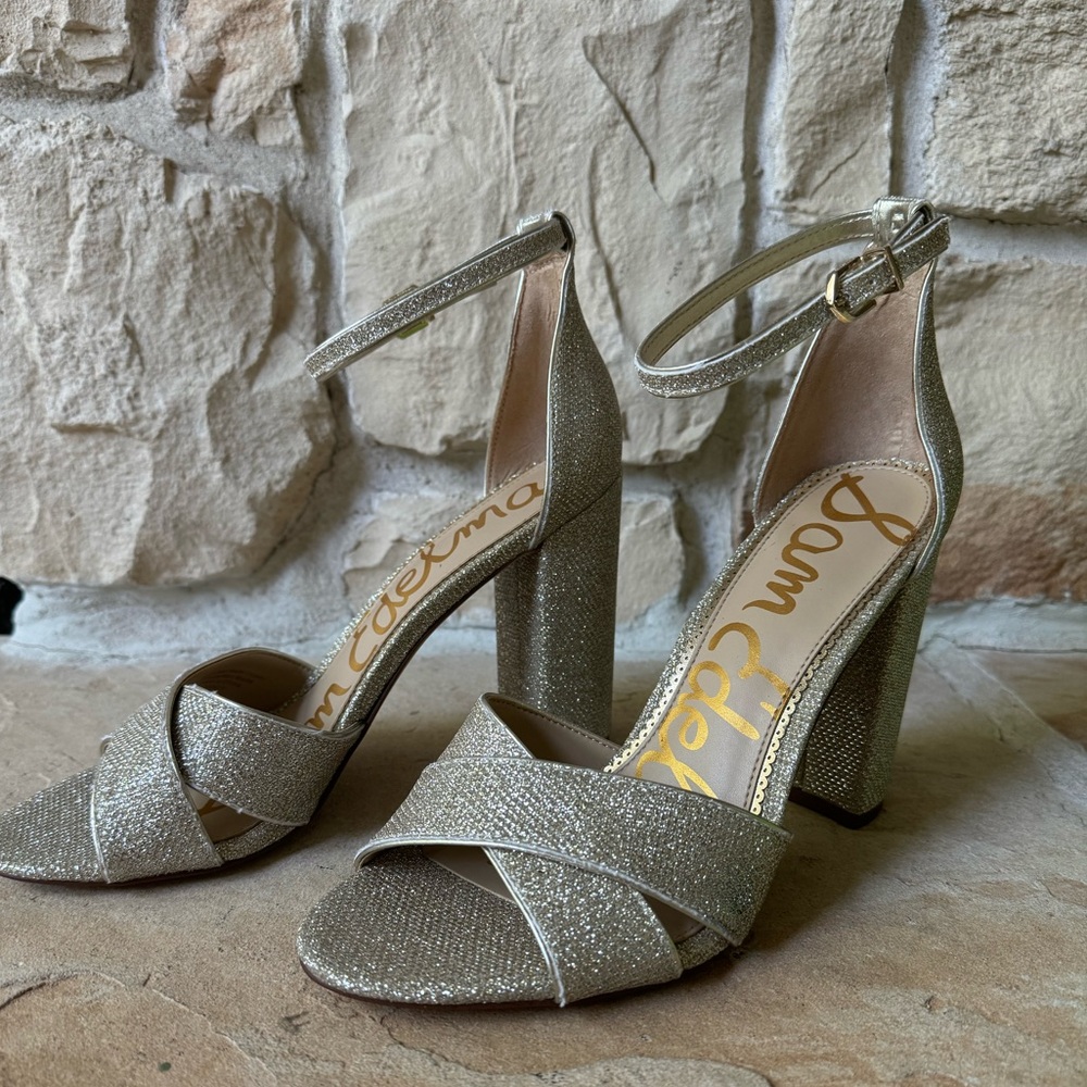 Sam Edelman Gold Glitter Block Heel Sandals